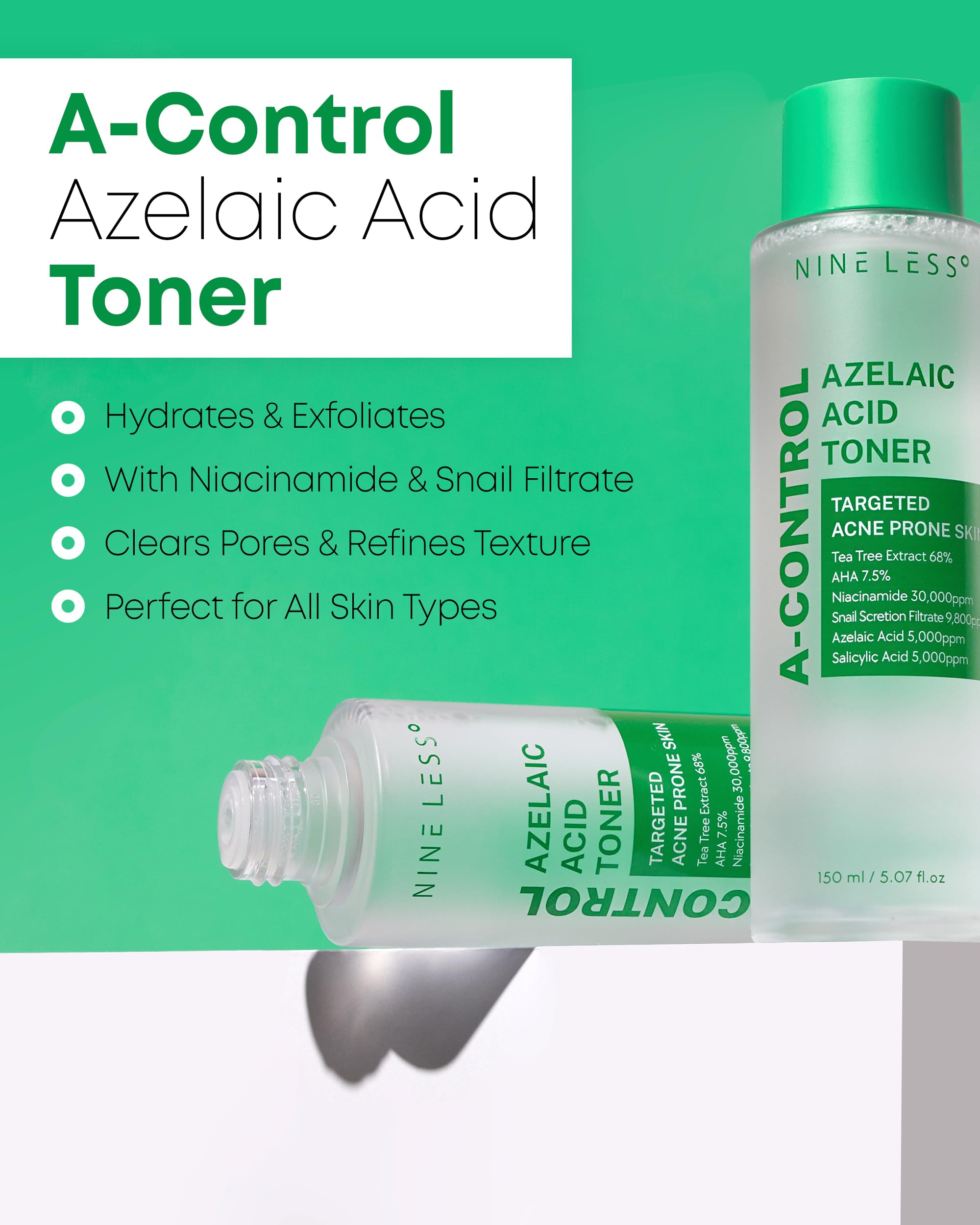 Nineless A-Control Toner prête à l’application, texture fluide.