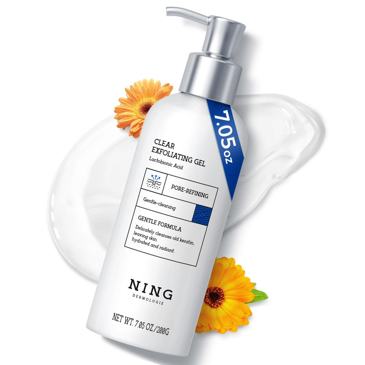 NING DERMOLOGIE Exfoliant visage gel peeling PHA-AHA pour exfoliation douce et efficace.