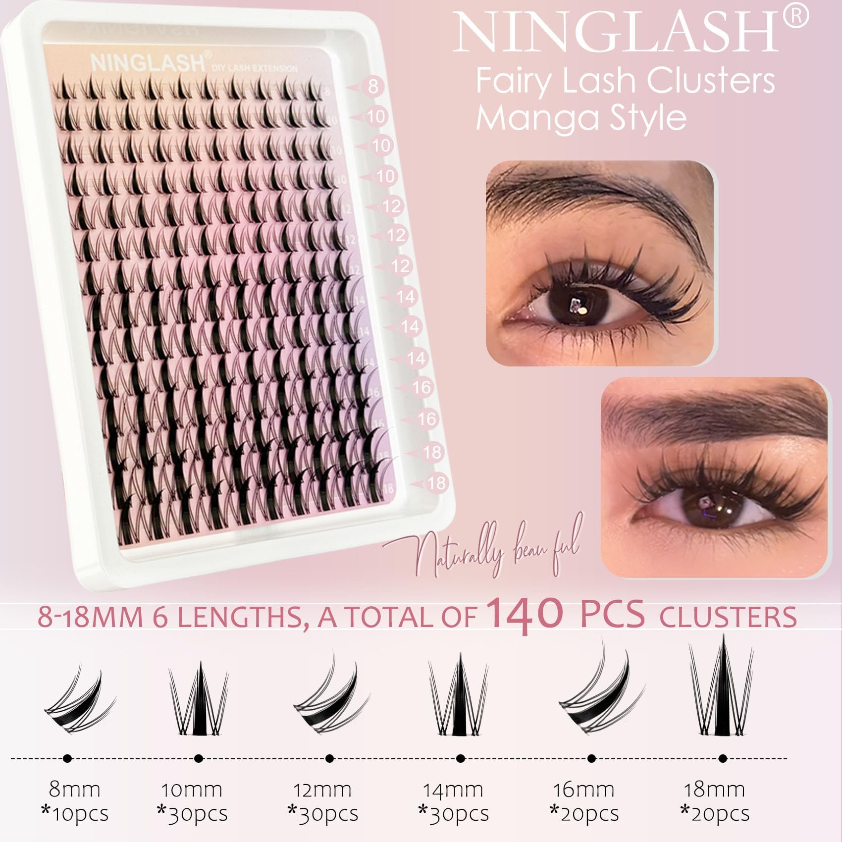 Ninglash Manga Lash Clusters Look: regard rond inspiré manga.