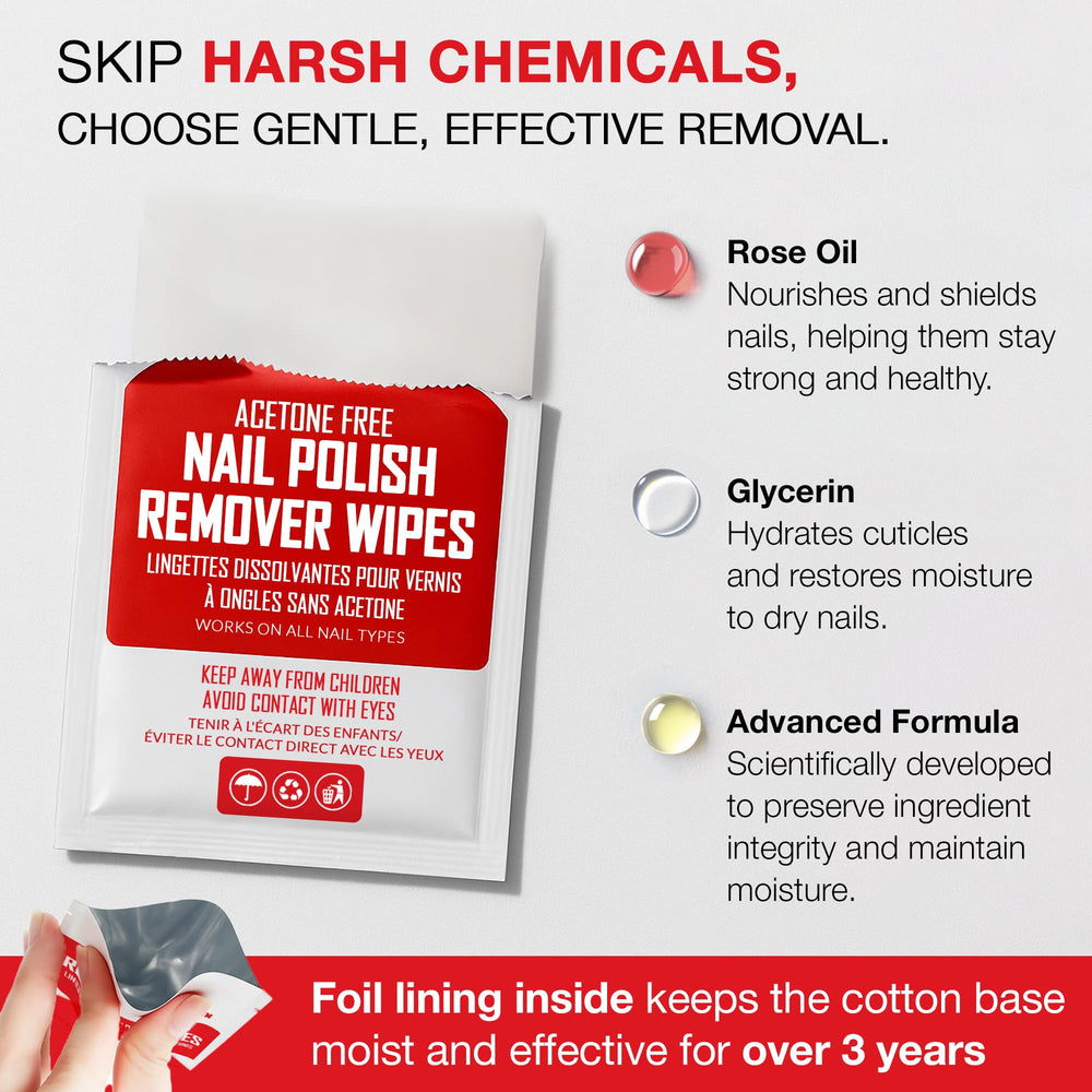 Sans acetone, adapté à tous les ongles et peaux sensibles.