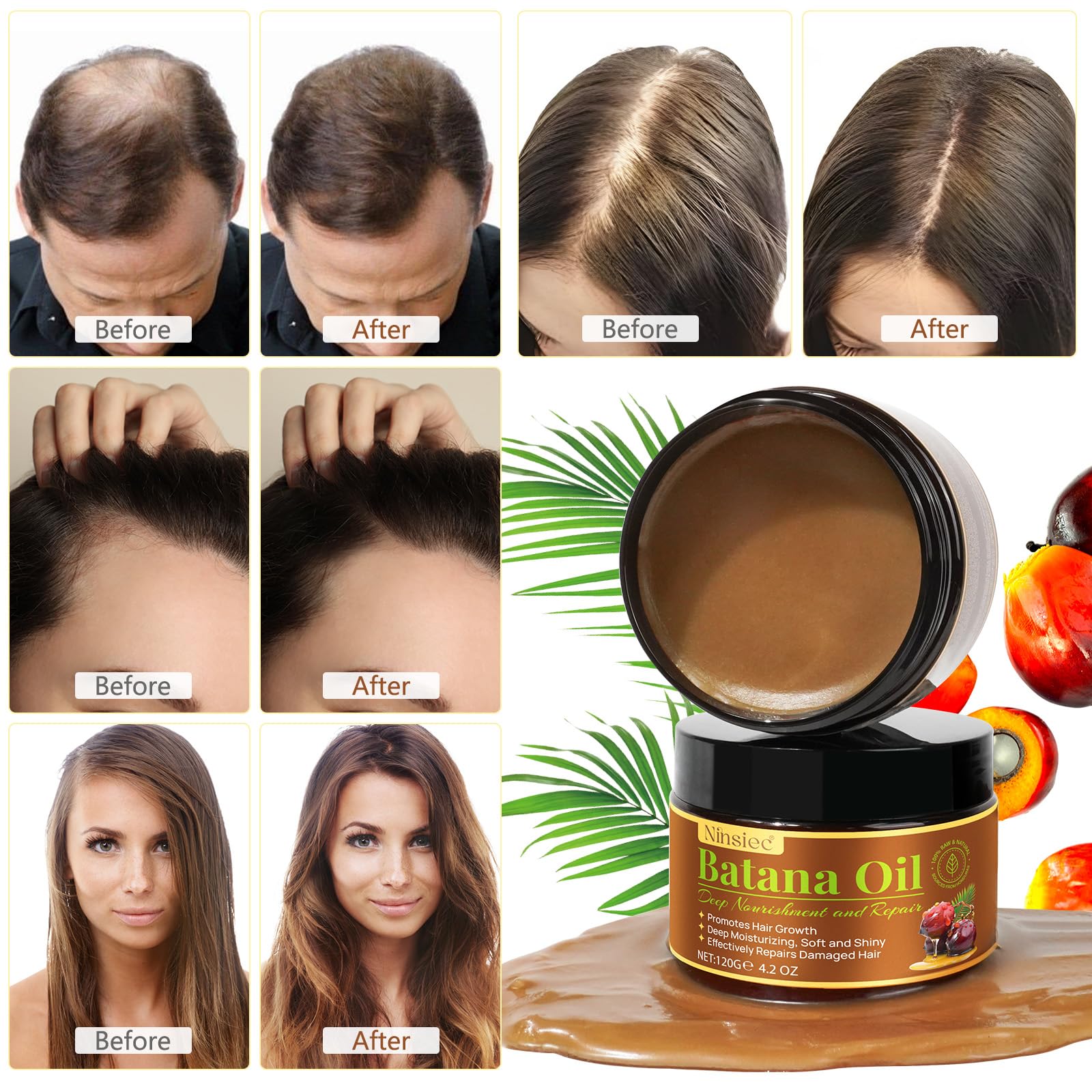 Ninsiec Huile Batana, routine capillaire pour cheveux sains.