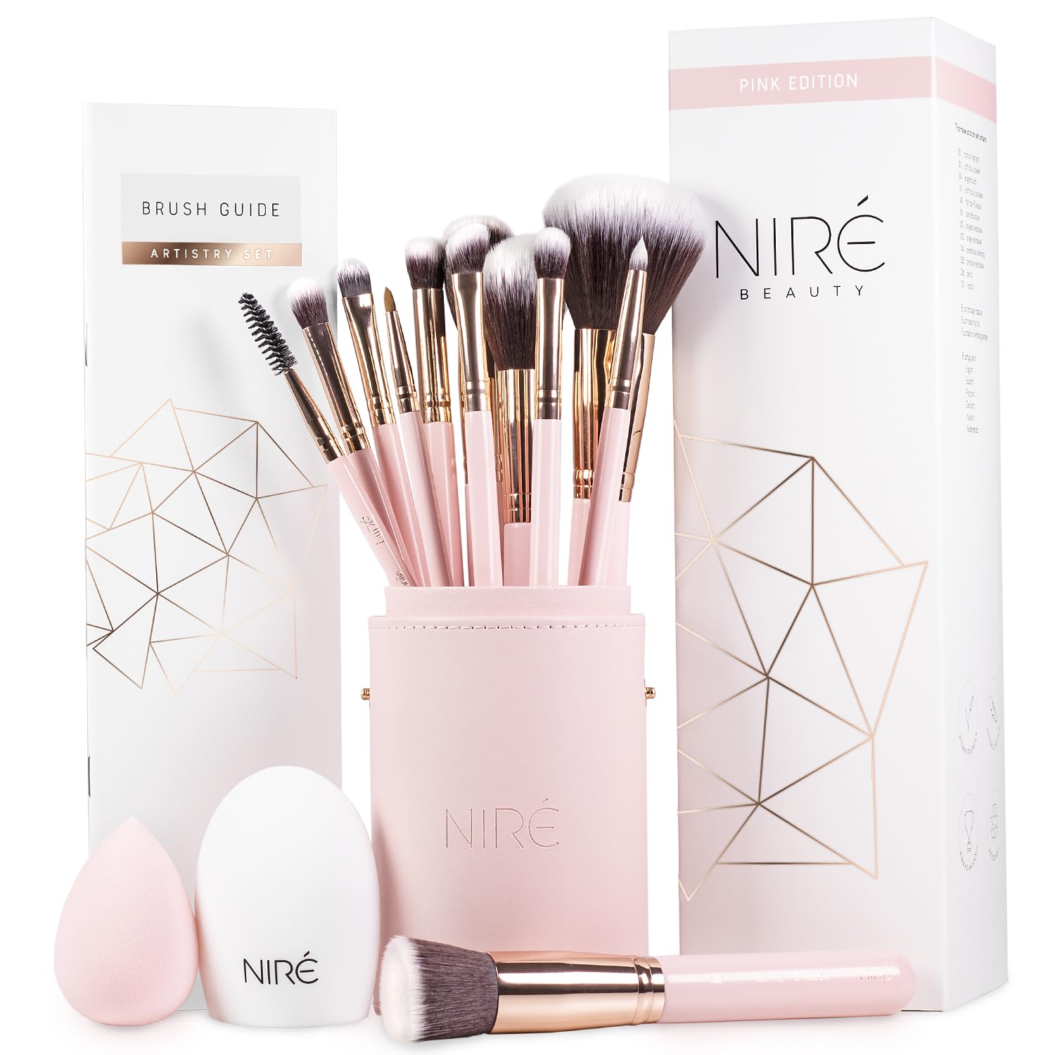 Niré Beauté 15 pièces pinceaux roses pour un maquillage précis et professionnel