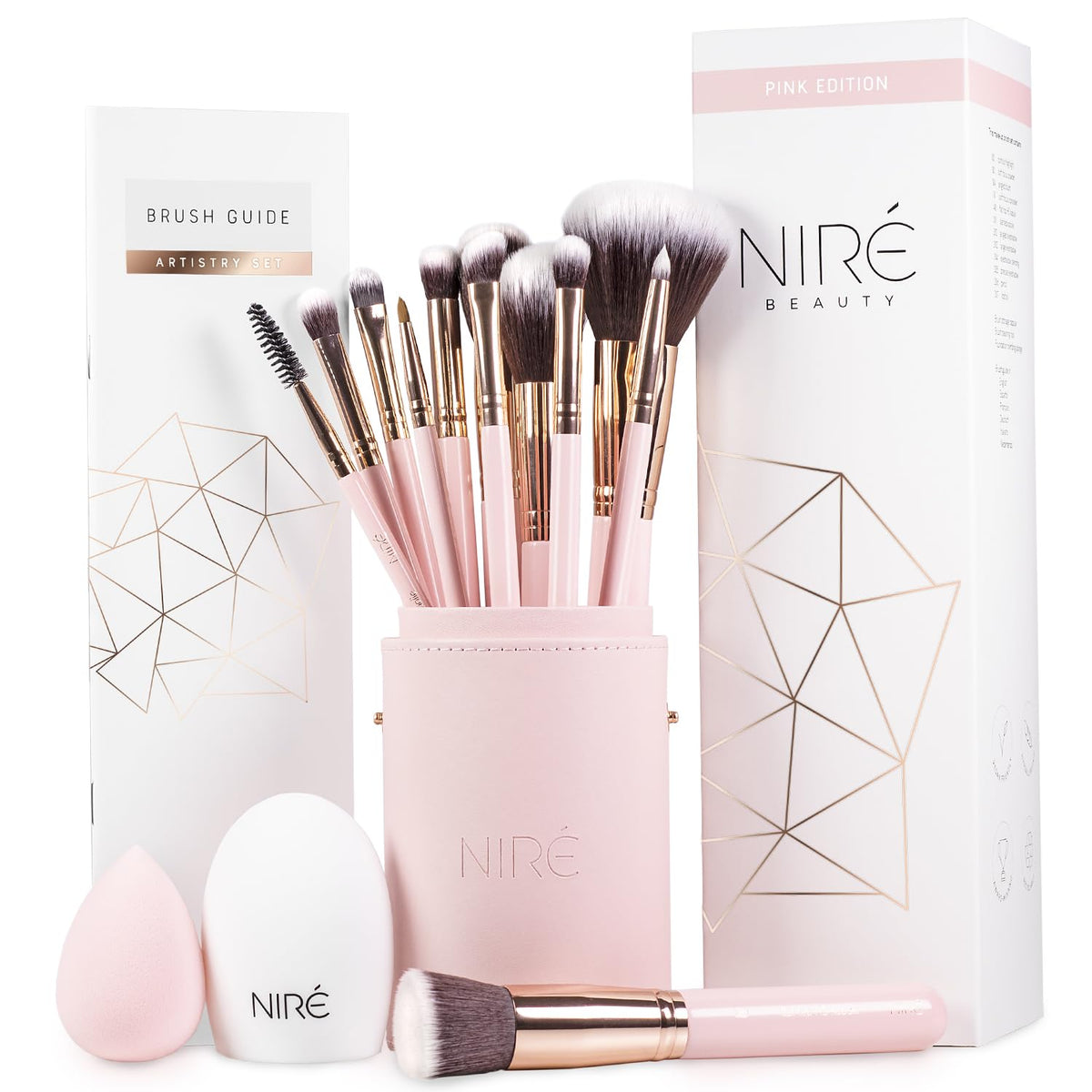 Niré Beauté 15 pièces pinceaux roses pour un maquillage précis et professionnel