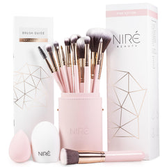 Niré Beauté 15 pièces pinceaux roses pour un maquillage précis et professionnel
