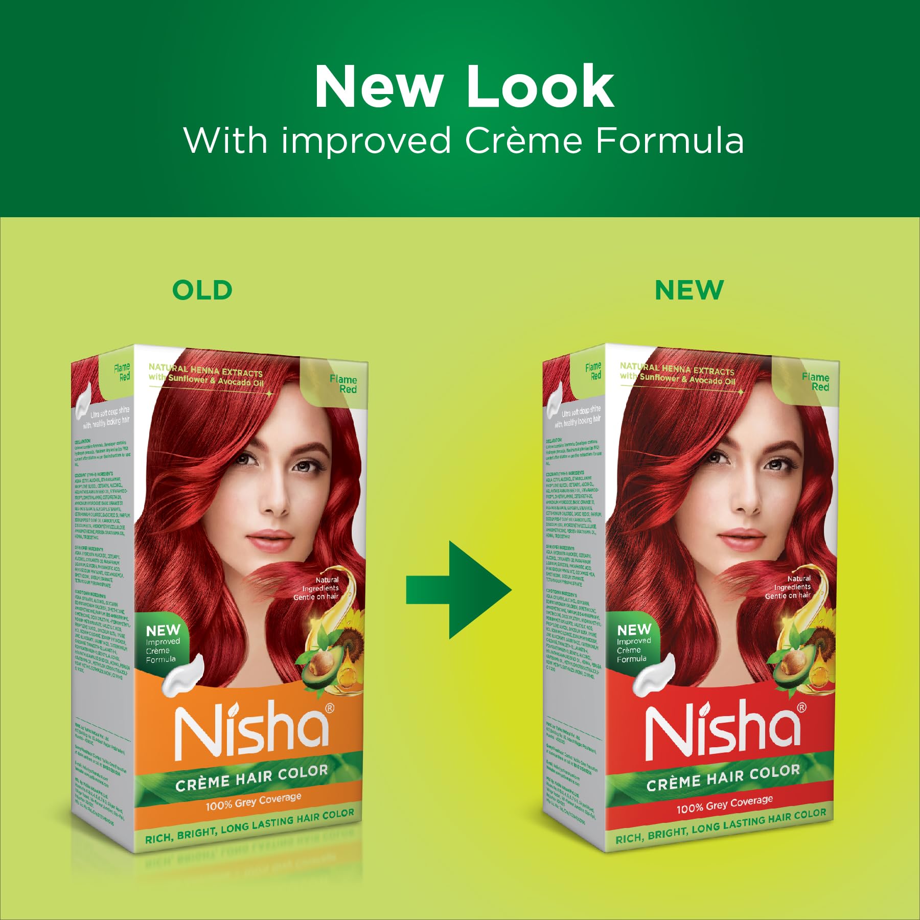 Nisha Creme Coloration Flame Red — racines traitées pour une couleur durable.