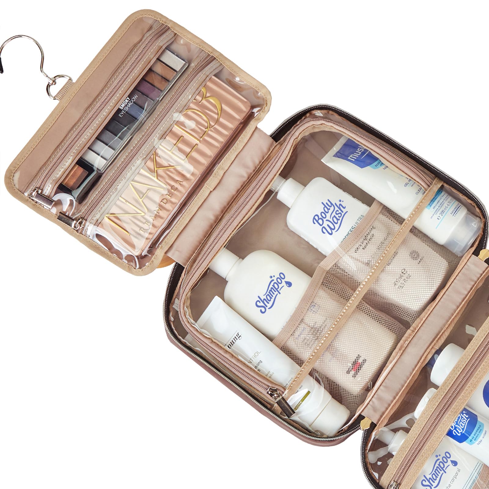 NISHEL quatre compartiments internes offrent un rangement optimal des articles de toilette.
