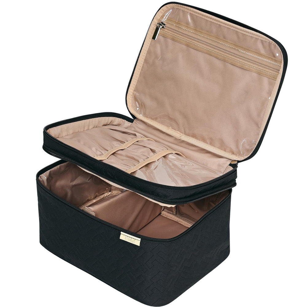 Sac NISHEL maquillage double couche ouvert pour un accès rapide et organisé.