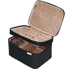 Sac NISHEL maquillage double couche ouvert pour un accès rapide et organisé.
