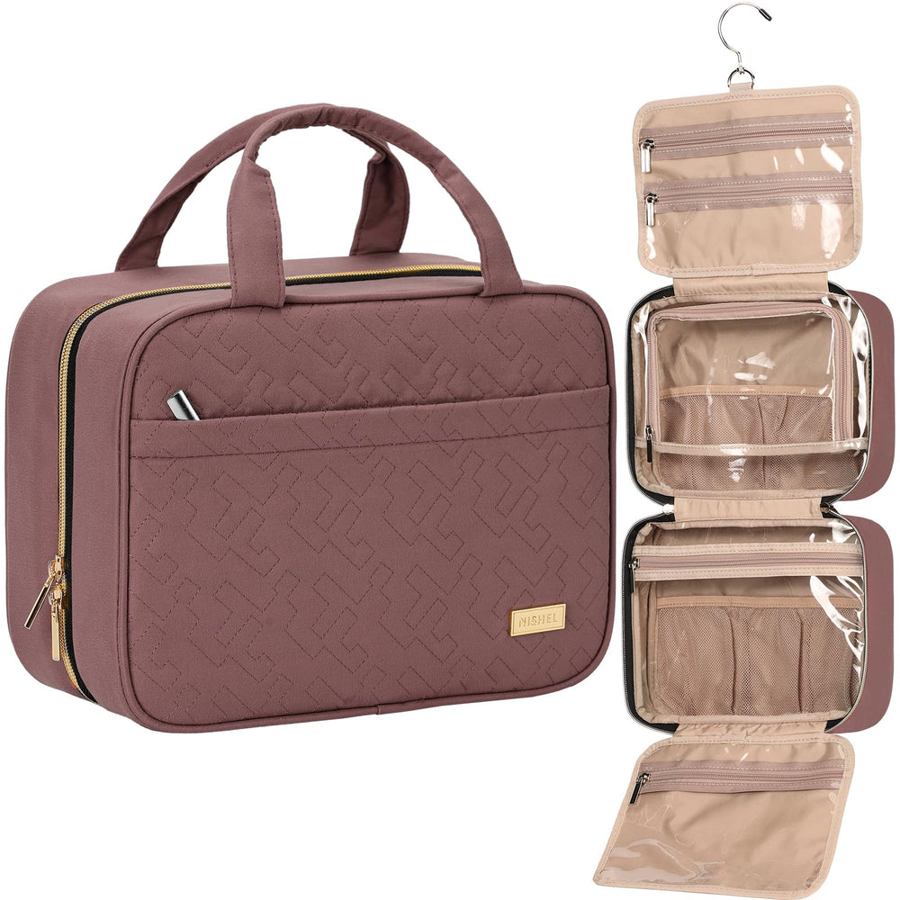 NISHEL sac toilette voyage Rosewood Pink avec ouverture transparente pour faciliter le contrôle