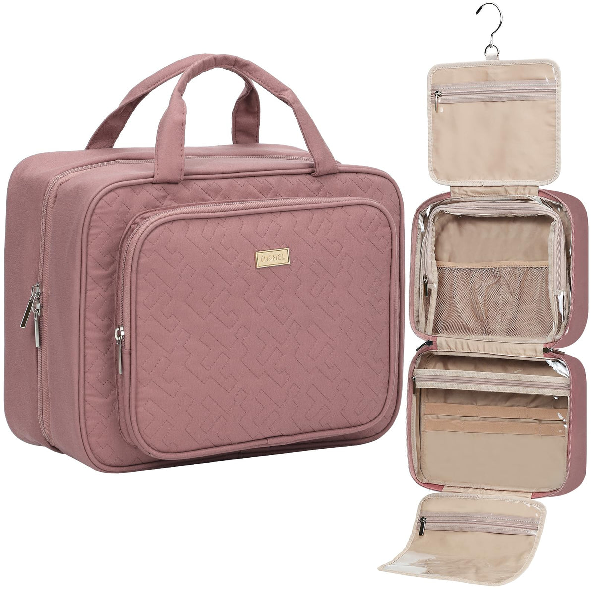NISHEL sac de toilette de voyage Rosewood-Pink, espace spacieux pour produits.