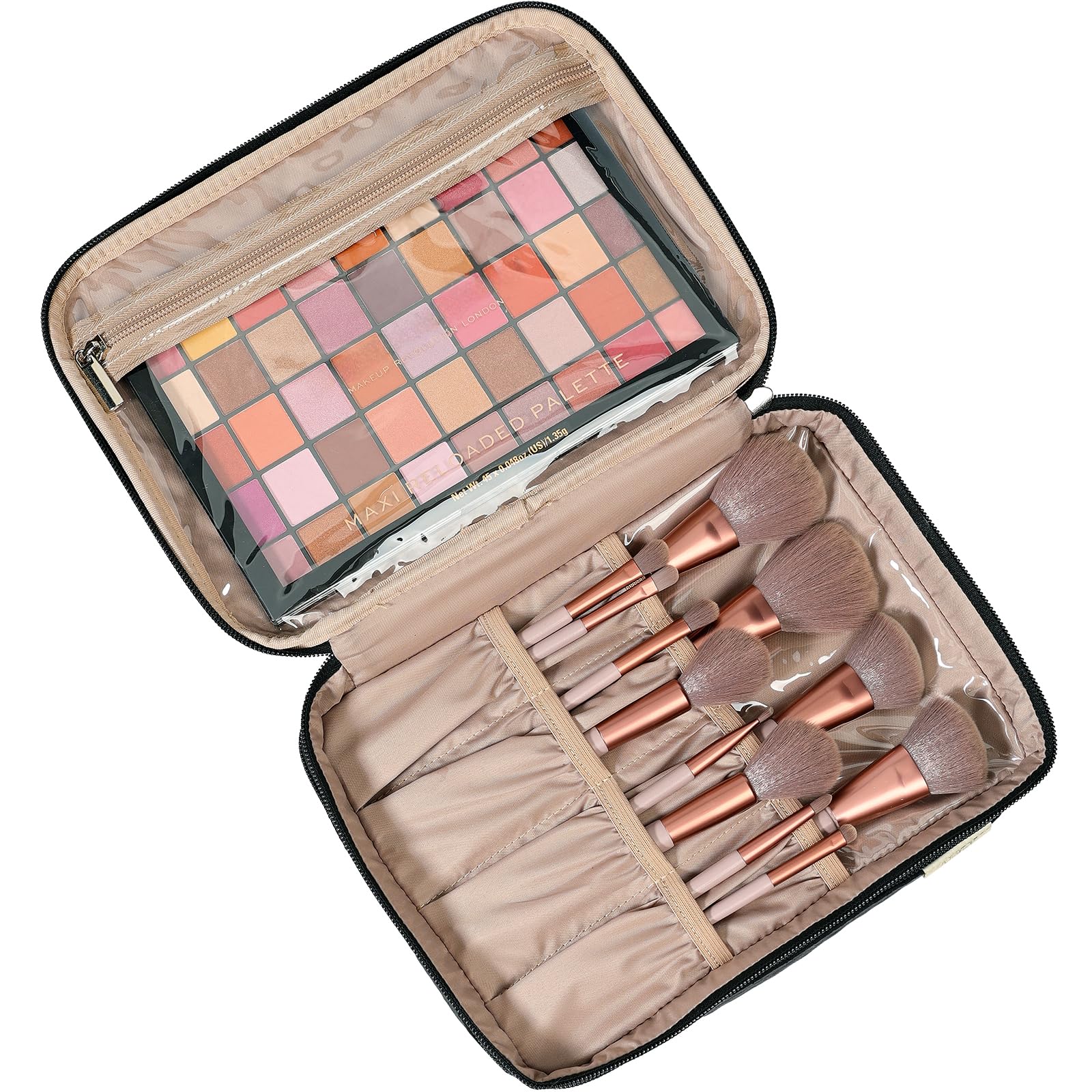 NISHEL sac-maquillage haut compartiment avec pinceaux, rangement propre et pratique.