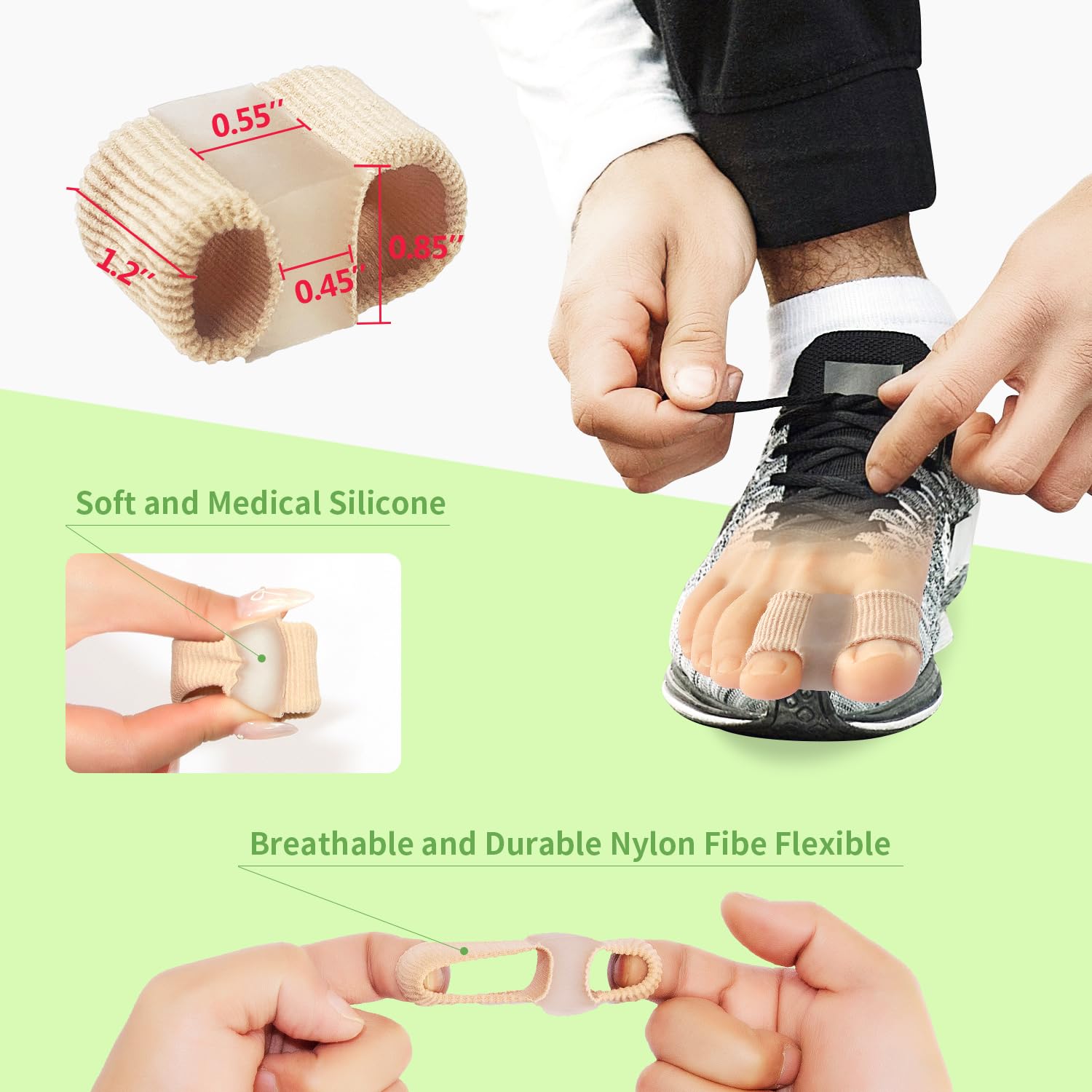 Niupiour séparateur d'orteils bunion en tissu et doublure pour un port discret.