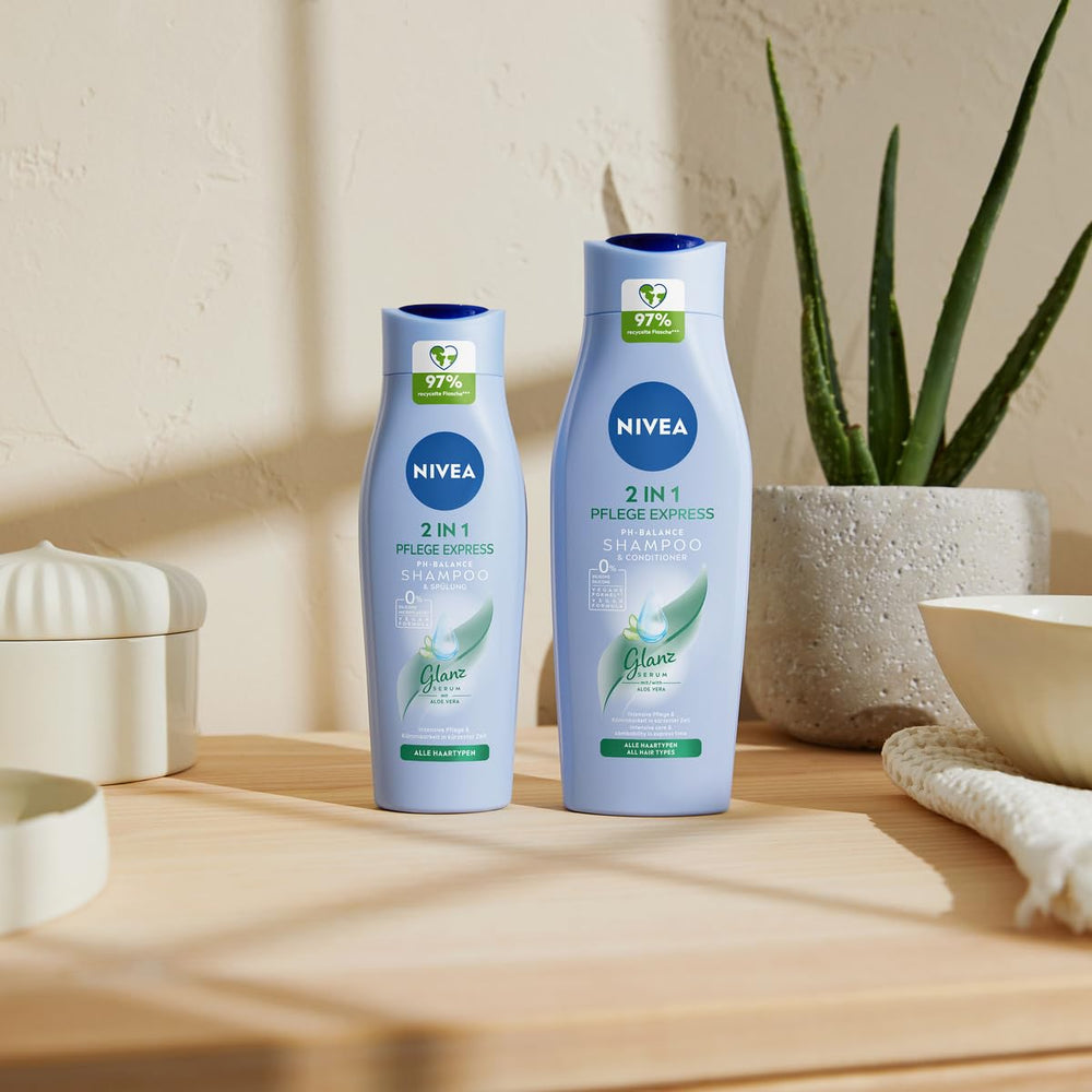NIVEA 2-en-1, format 250 ml, prêt pour la maison ou le voyage.