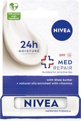 NIVEA Soin Lèvres Récupération SPF15; texture apaisante pour lèvres sèches et gercées.
