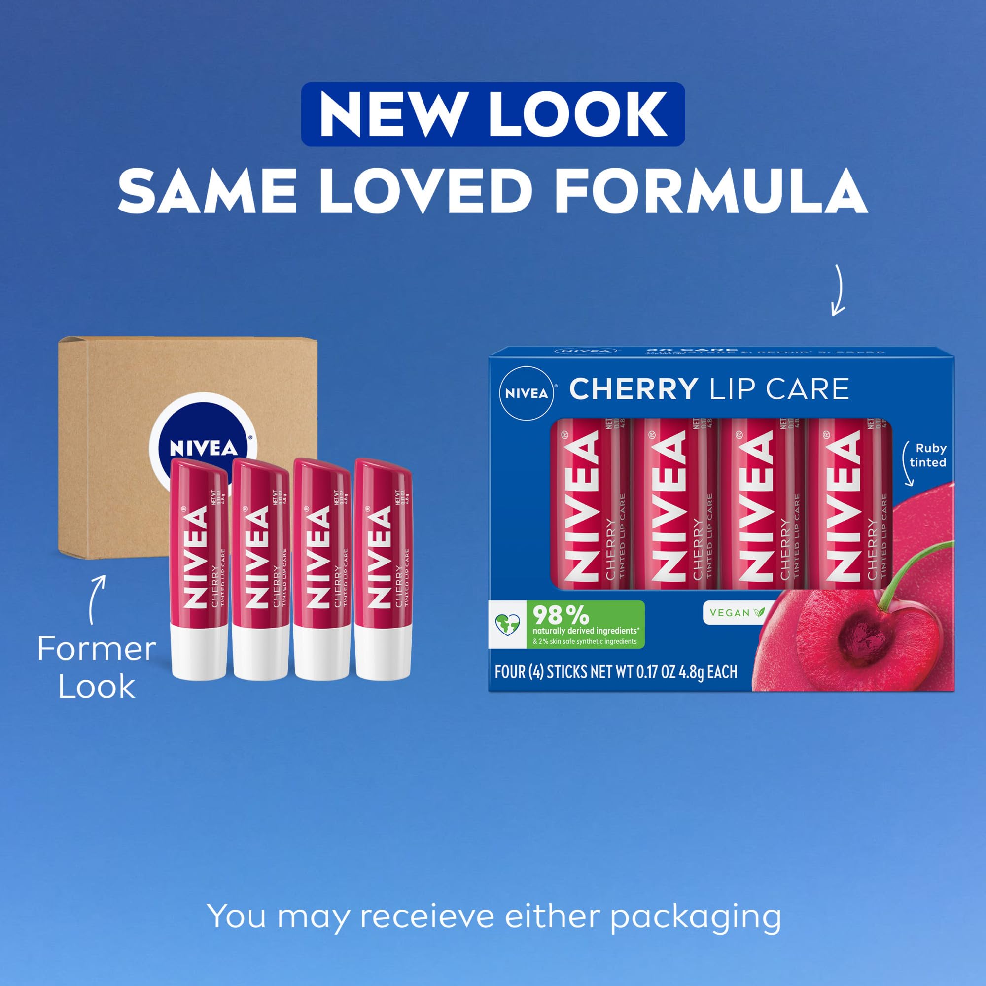 Baume Lèvres NIVEA Cerise: couleur rubis et brillance légère.