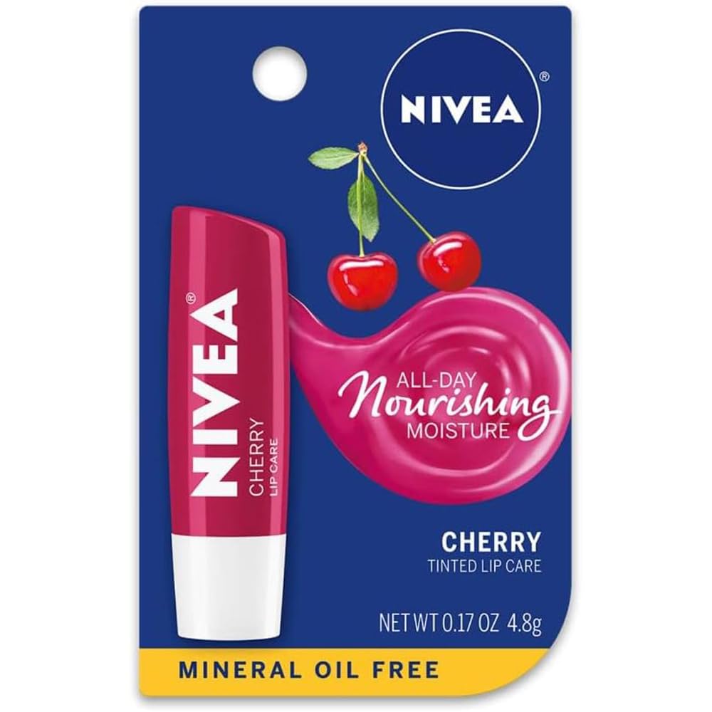 Baume lèvres cerise NIVEA, soin hydratant durable pour lèvres douces et confortables.
