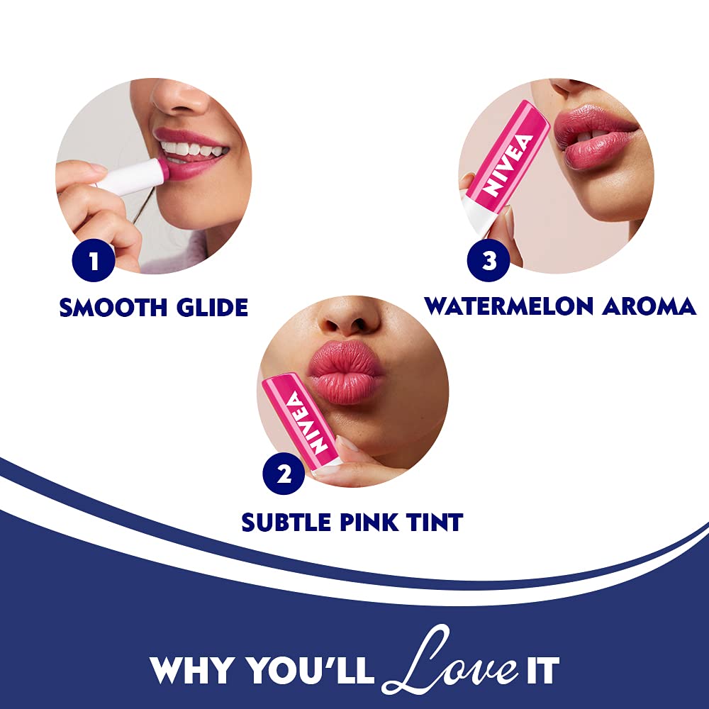 NIVEA baume Lèvres Fruité Pastèque, parfum fruité rafraîchissant.