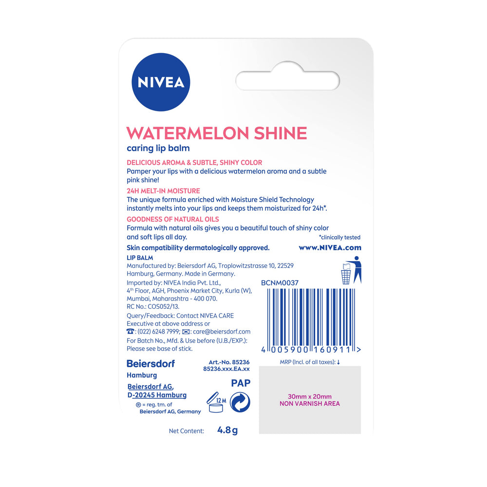 NIVEA baume Lèvres Fruité Pastèque, usage rapide le matin.