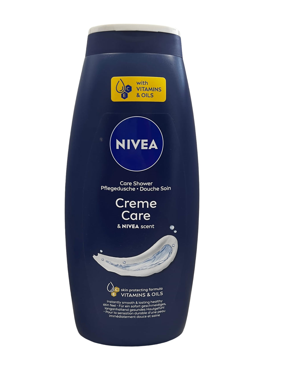 NIVEA Gel Douche Crème Care, bouteille, hydratation légère pour peau nette et agréable au toucher.