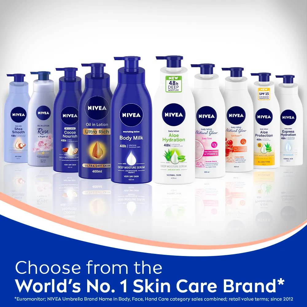 Emballage-200ml-lotion-corps, format pratique et compact de NIVEA.