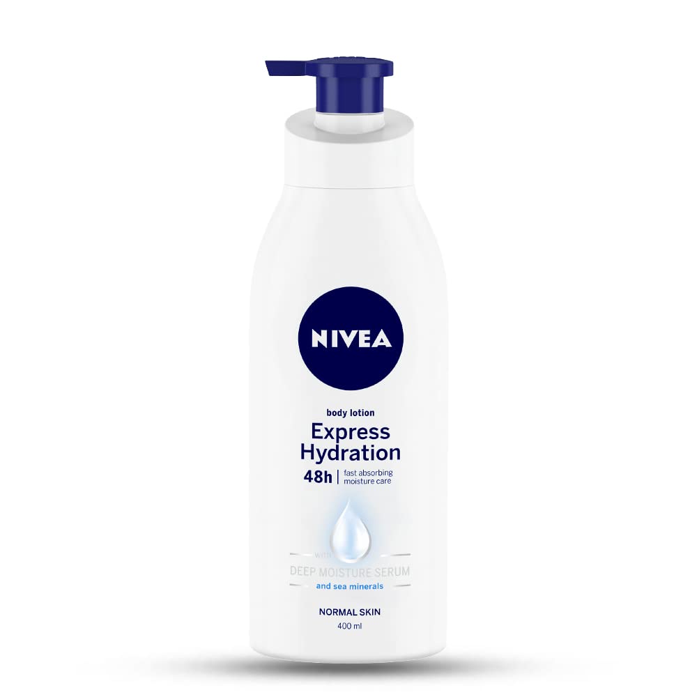NIVEA Express Hydration – bouteille, application rapide pour une hydratation légère et instantanée.