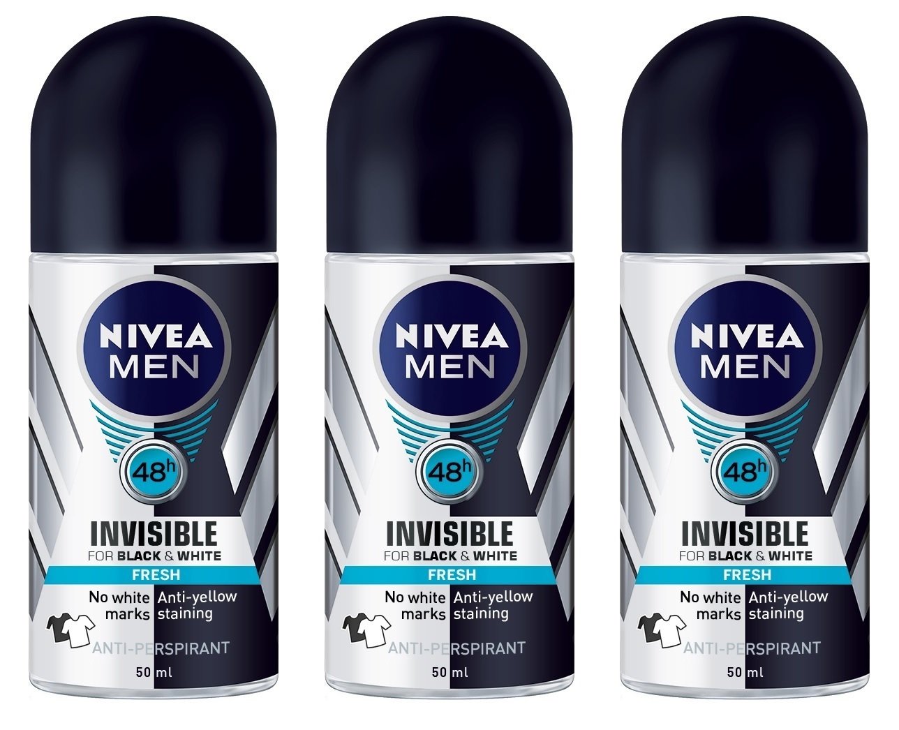 Flacon roll-on NIVEA Invisible pour Noir et Blanc, senteur fraîche et utilisation pratique.