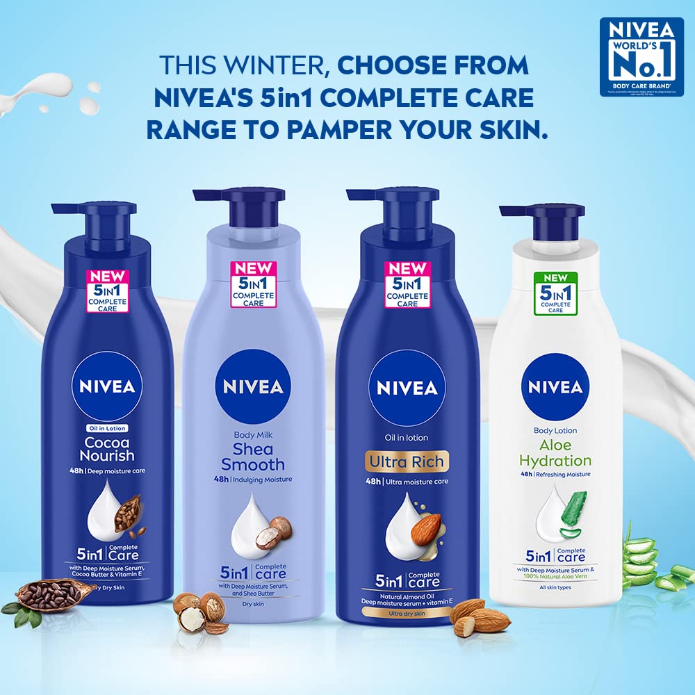 NIVEA Lait Corporel Formule Hydratation Hydra IQ, flacon clair—hydration durable.