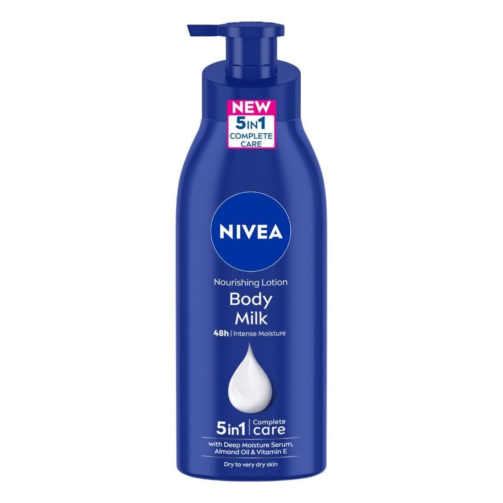NIVEA Lait Corporel Nourrissant, bouteille visible—apaisement des zones sèches.