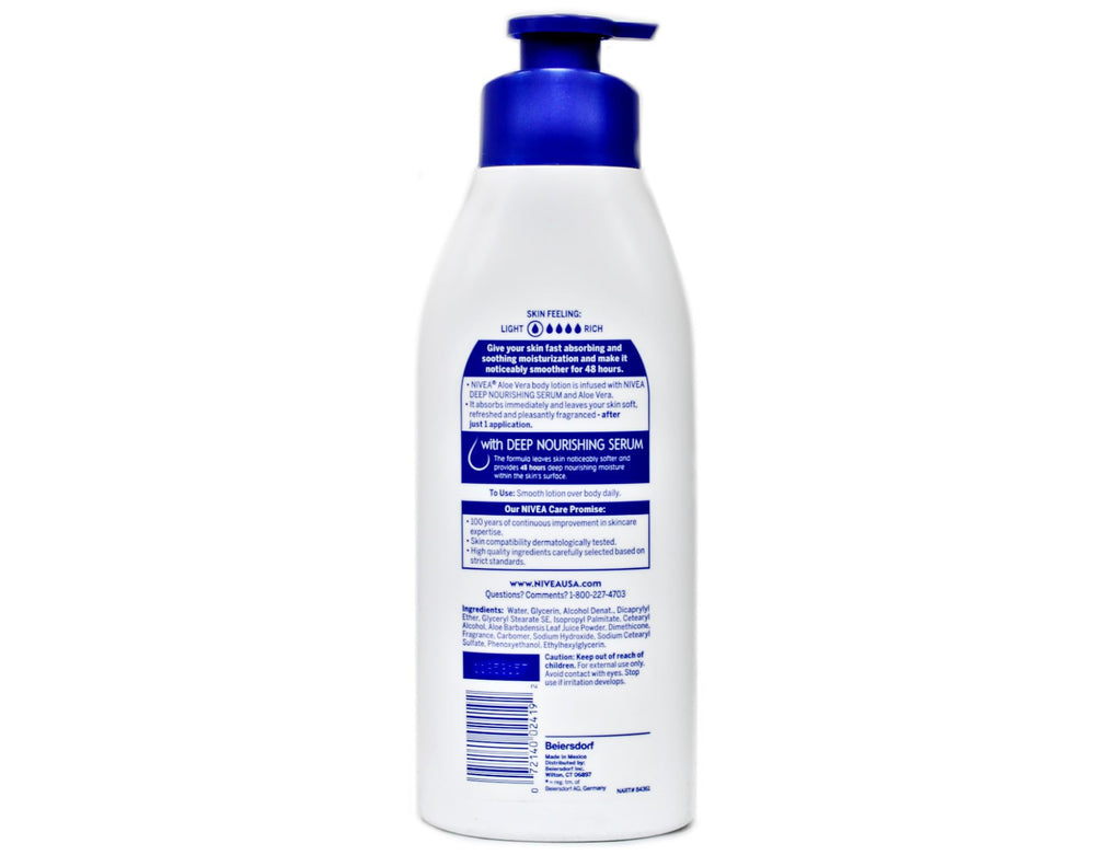 NIVEA Lotion Aloe Vera, hydratation profonde, peau souple et confortable toute la journée.
