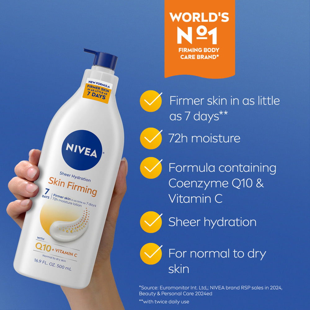 Étiquette du produit NIVEA affichant Q10 et Vitamine C.
