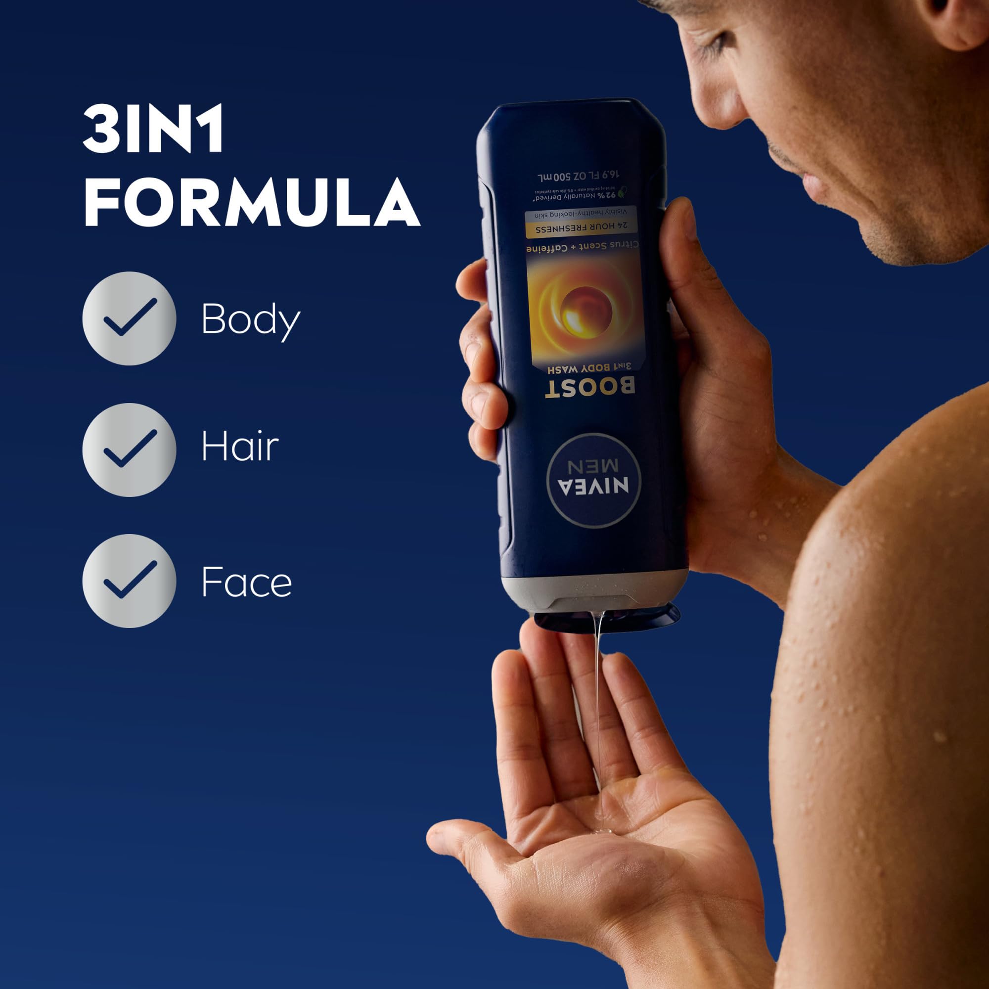 NIVEA MEN Boost utilisation 3-en-1 pour visage, corps et cheveux