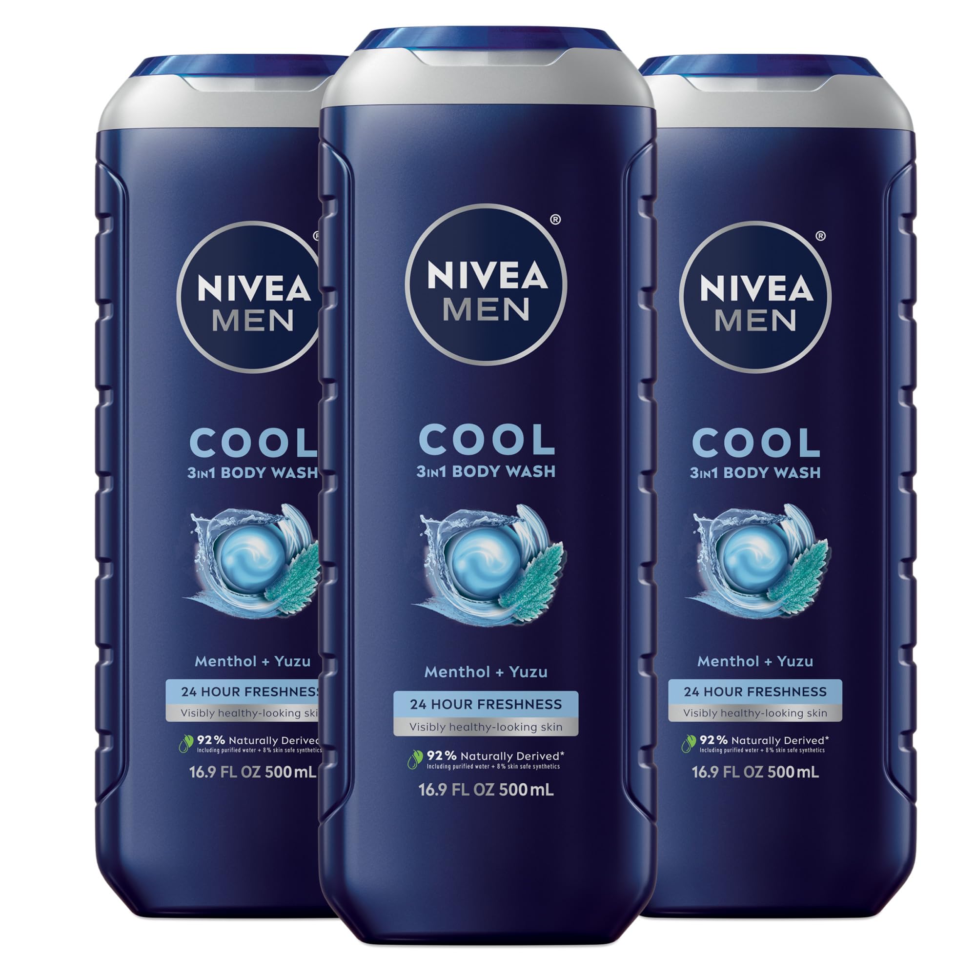 NIVEA MEN Cool Body Wash devant la bouteille, rafraîchissement rapide après la douche.