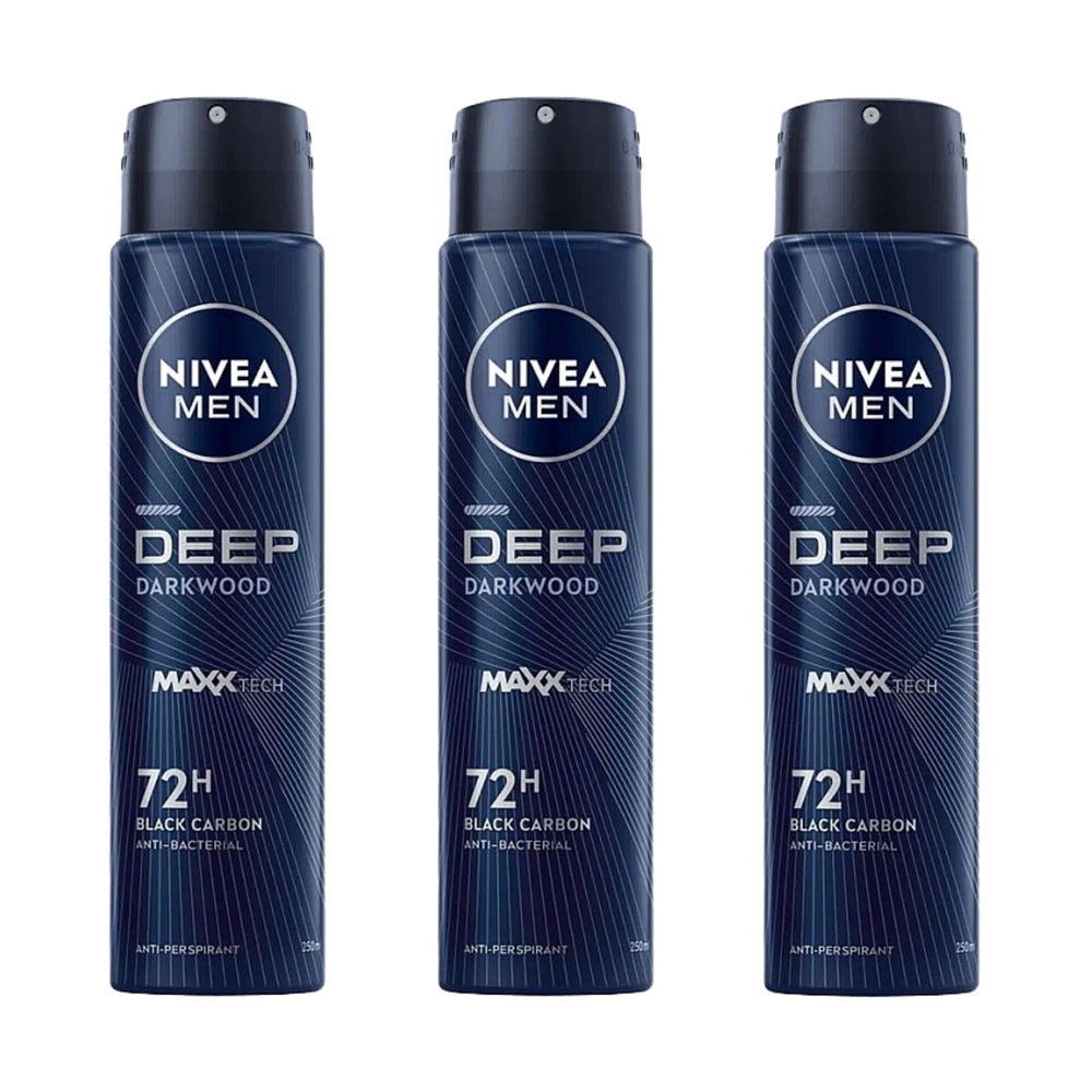 NIVEA Men Deep Black Carbon Darkwood - aérosol 200 ml, protection longue durée.