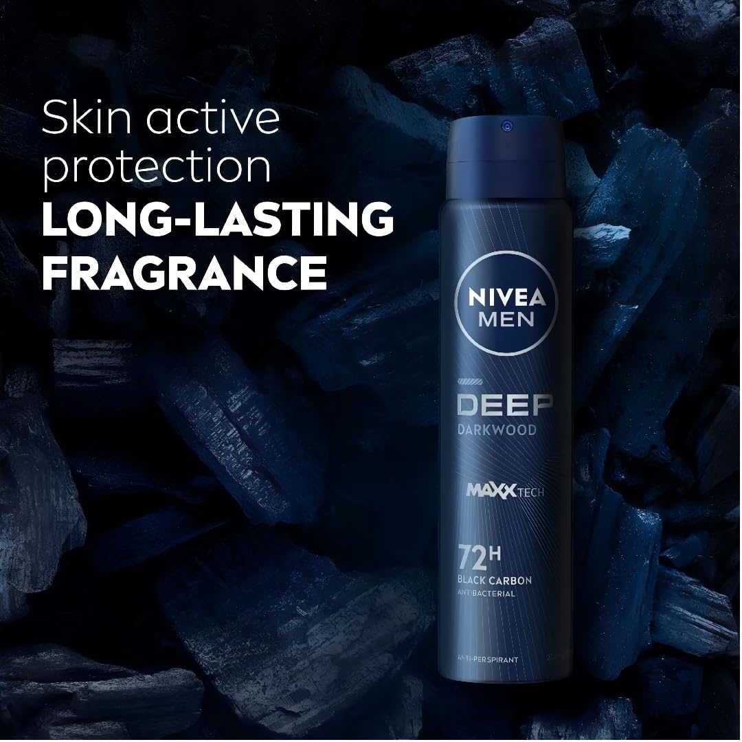 NIVEA Men Deep Black Carbon Darkwood - parfum boisé, senteur masculine durable.