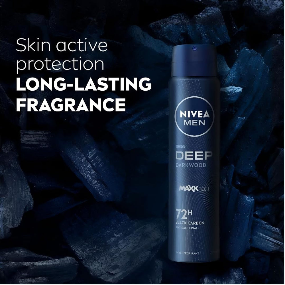 NIVEA Men Deep Black Carbon Darkwood - parfum boisé, senteur masculine durable.