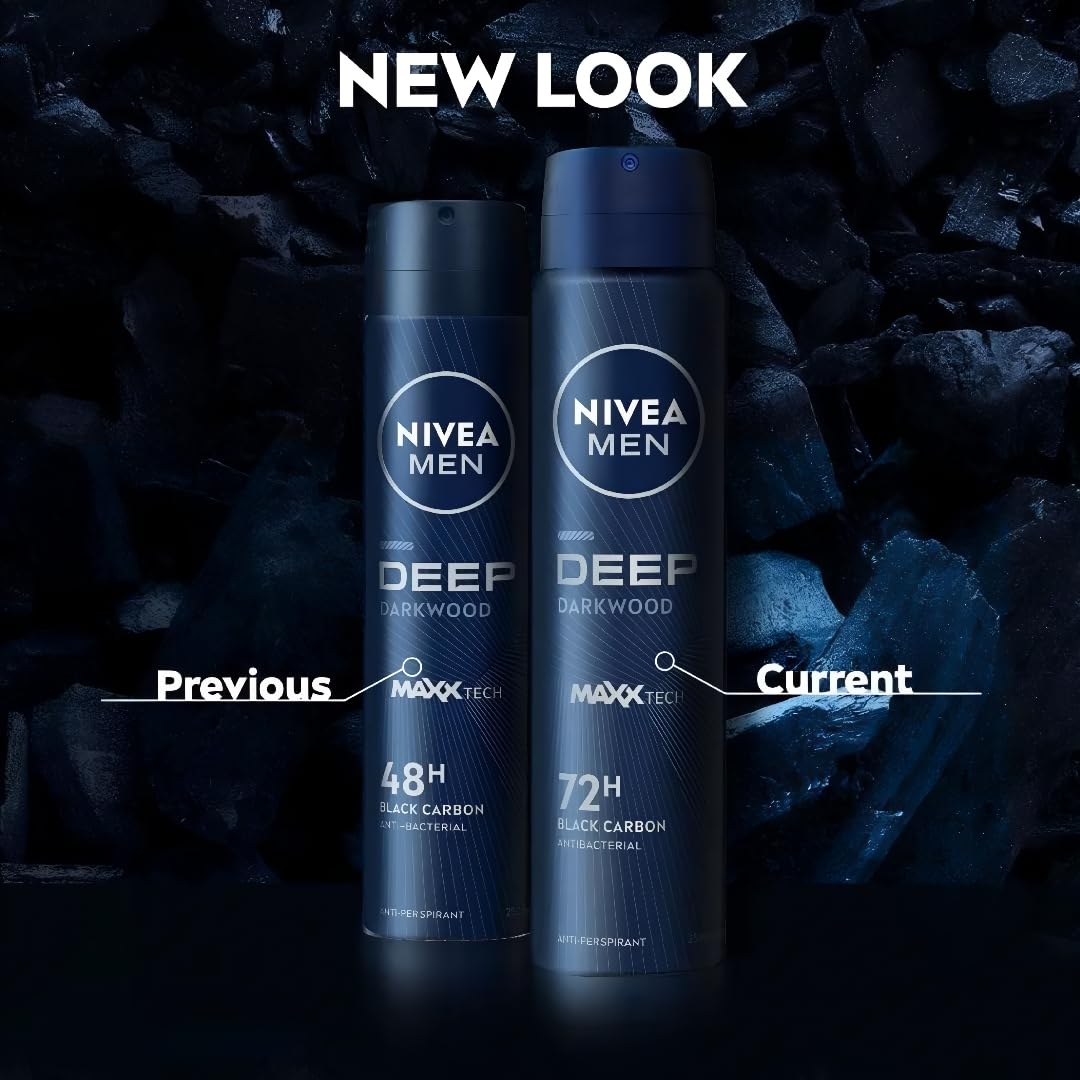 NIVEA Men Deep Black Carbon Darkwood - protection 72h, séchage rapide sans résidu.