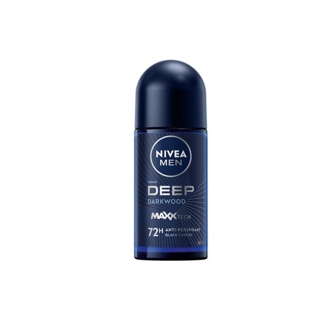 NIVEA MEN DEEP Darkwood roll-on packaging, compact design for travel and gym use
