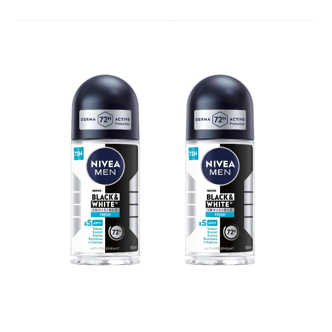 NIVEA Men Déodorant bille Invisible Noir et Blanc, protection 72h sans traces sur les vêtements.