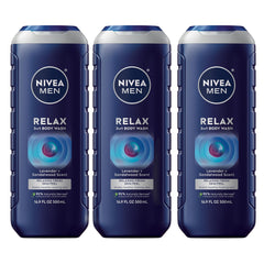 NIVEA MEN Relax bottle front view with lavender-sandalwood vibe for nightly wind-down