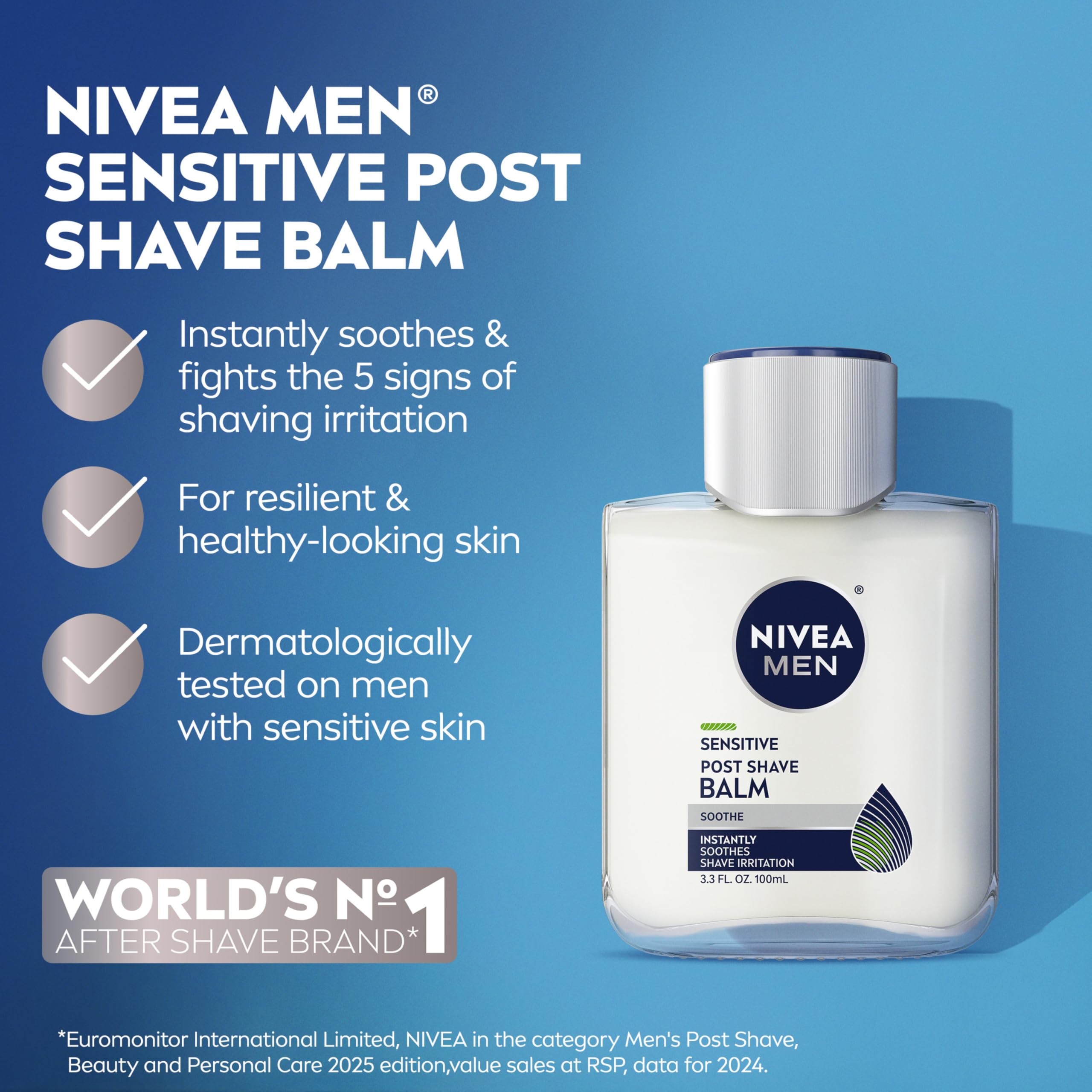 NIVEA MEN Sensitive, absorption rapide et non gras, après rasage.