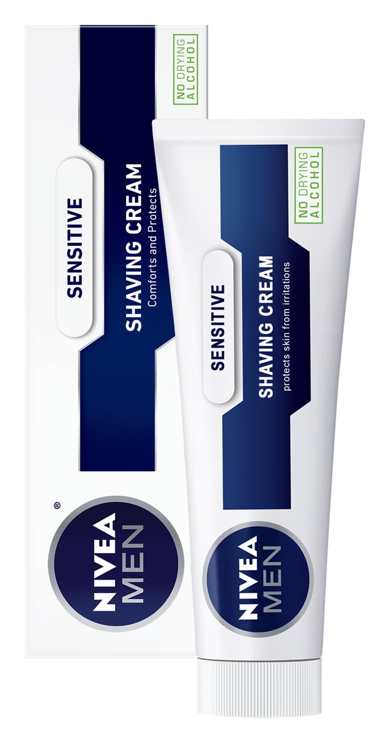 NIVEA MEN Sensitive crème de rasage – tube pratique pour rasage doux.