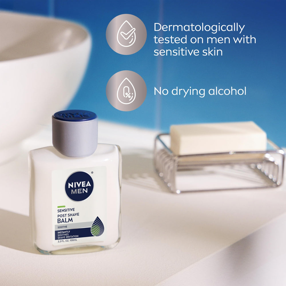 NIVEA MEN Sensitive, soin quotidien pratique après rasage.