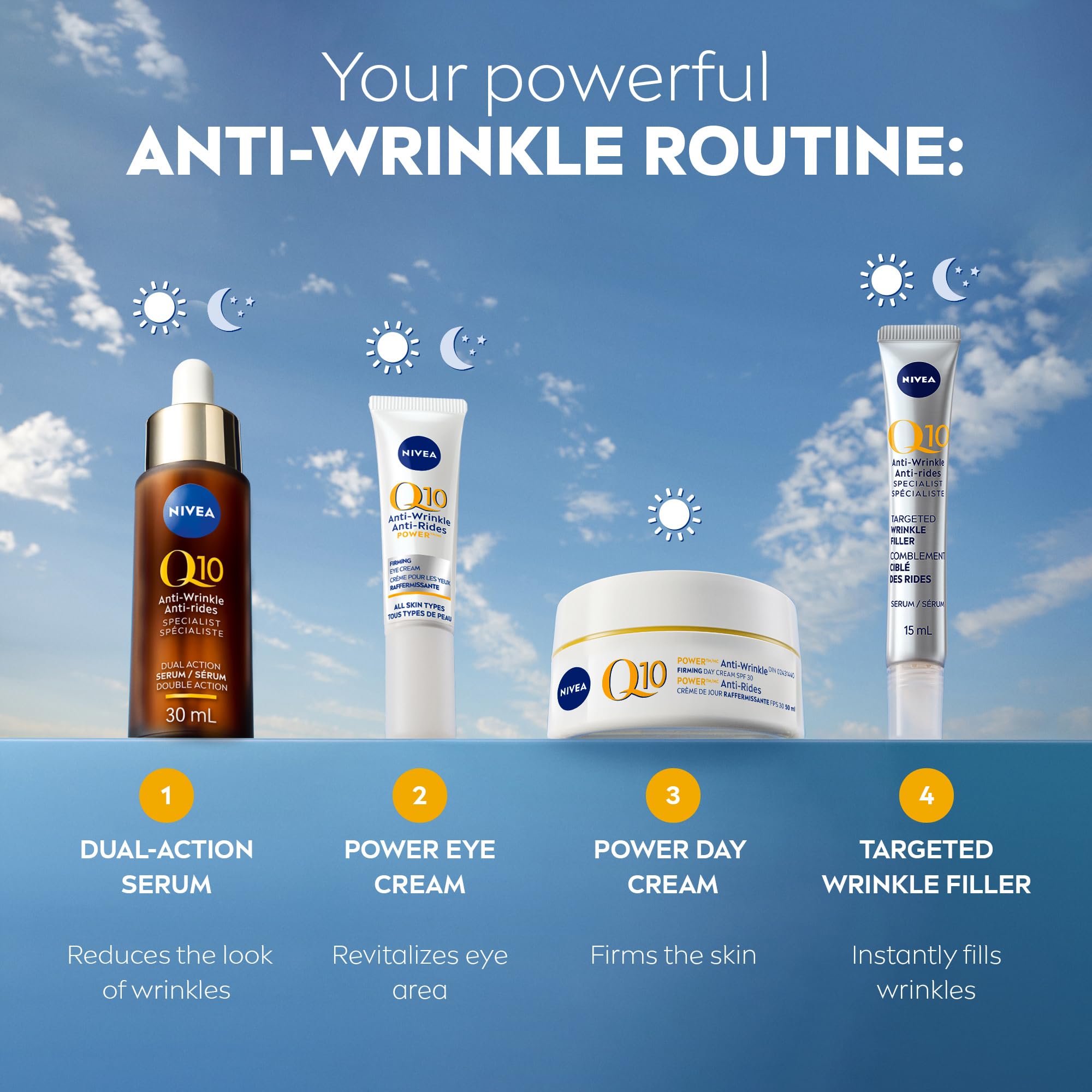 NIVEA Q10 Plus Anti-rides jour, visuel crème montrant l’apparence du produit.
