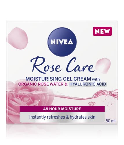 NIVEA Rose Gel Crème avec pétales de rose et parfum délicat.