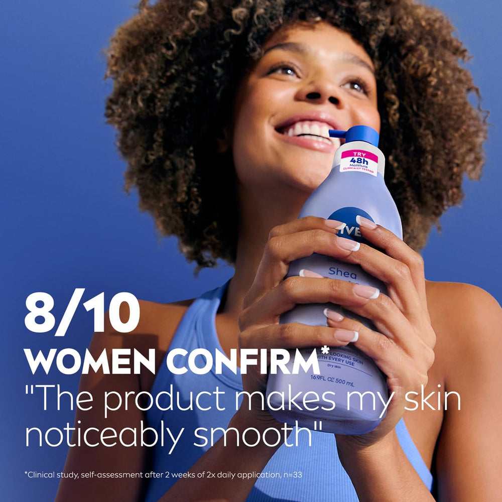 Application quotidienne de NIVEA Shea Nourish sur les mains et le corps.