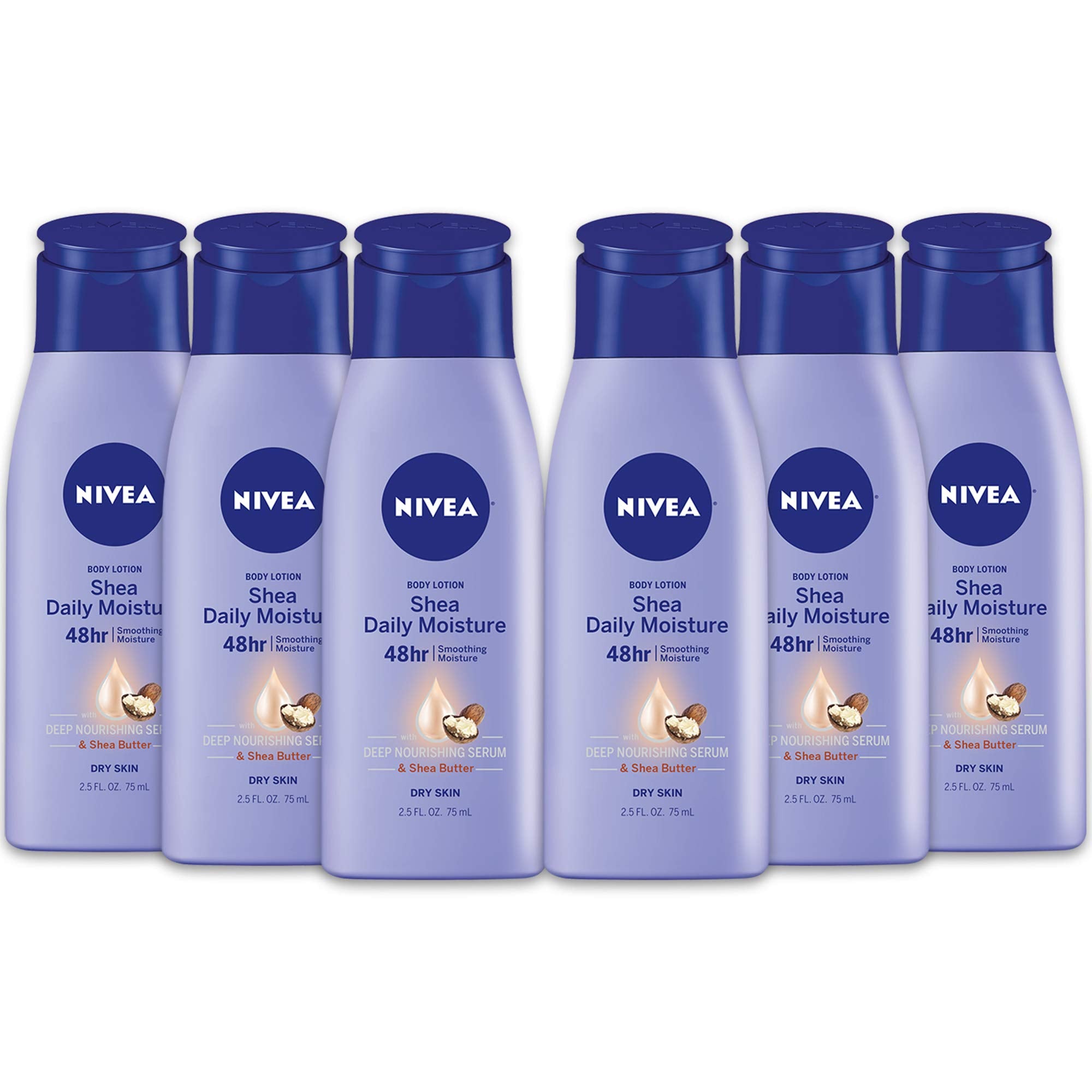 Flacon NIVEA Shea Nourish, lot de 6, hydratation durable.