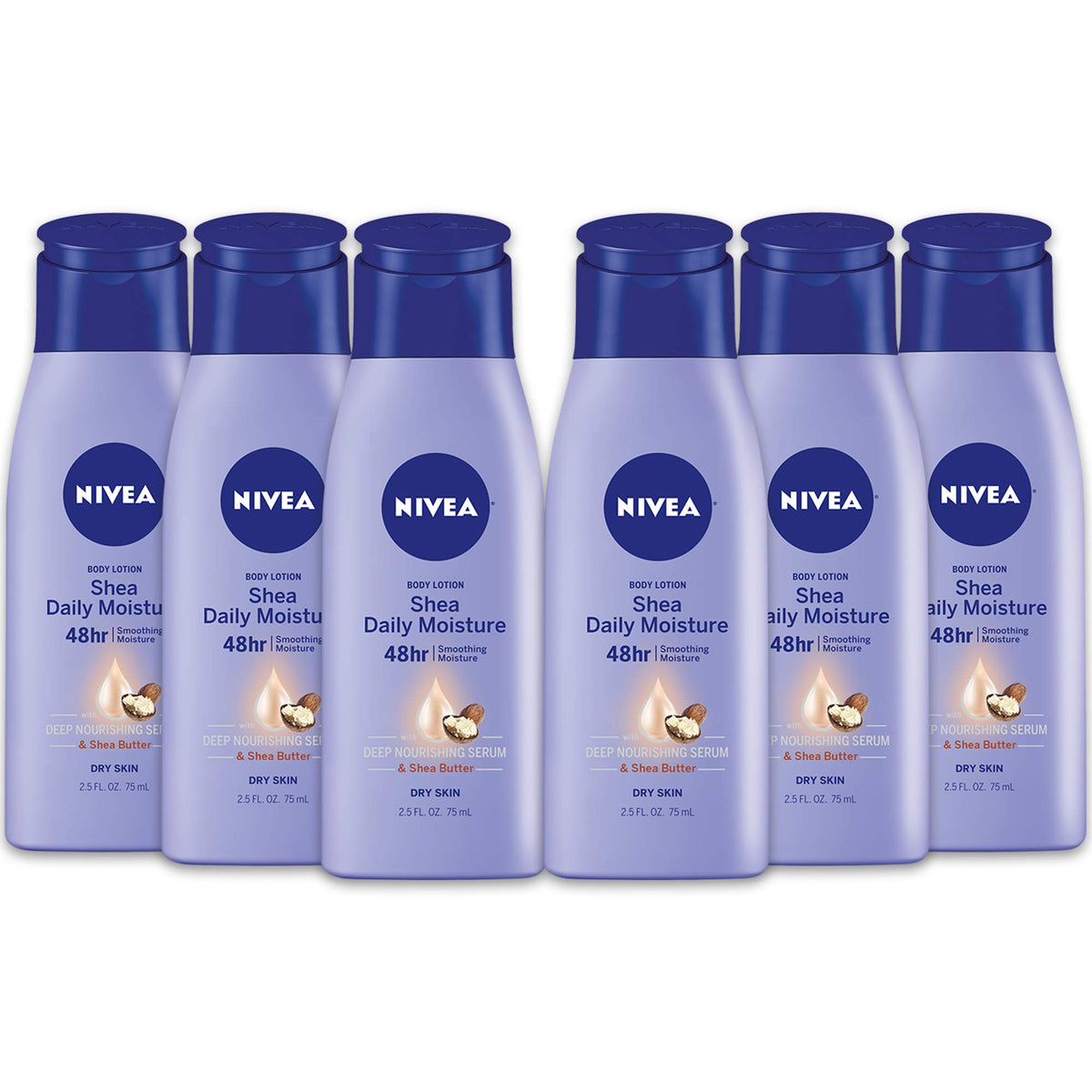 Flacon NIVEA Shea Nourish, lot de 6, hydratation durable.