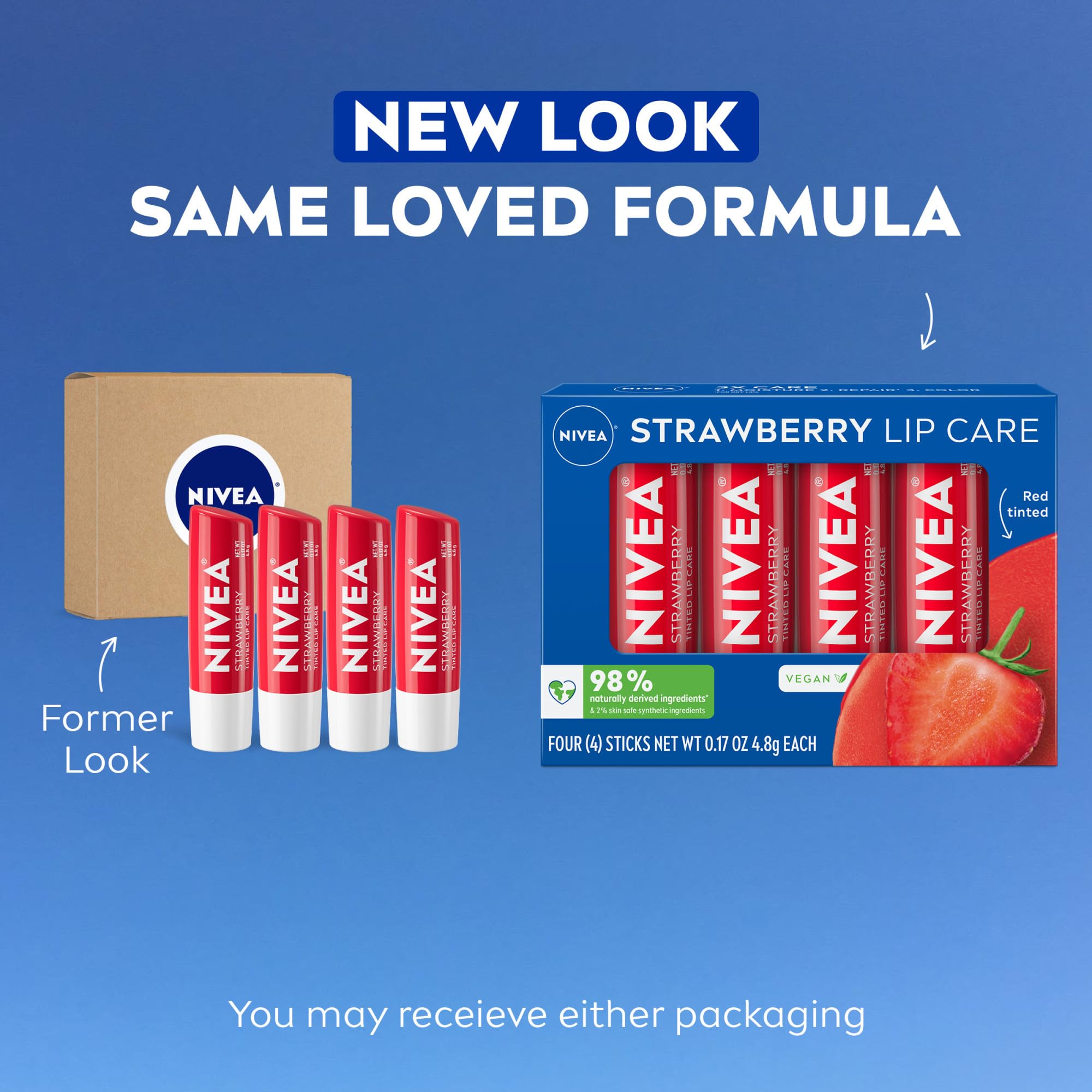 Teinte rouge naturelle du NIVEA Soin Lèvres Fraise sur les lèvres.