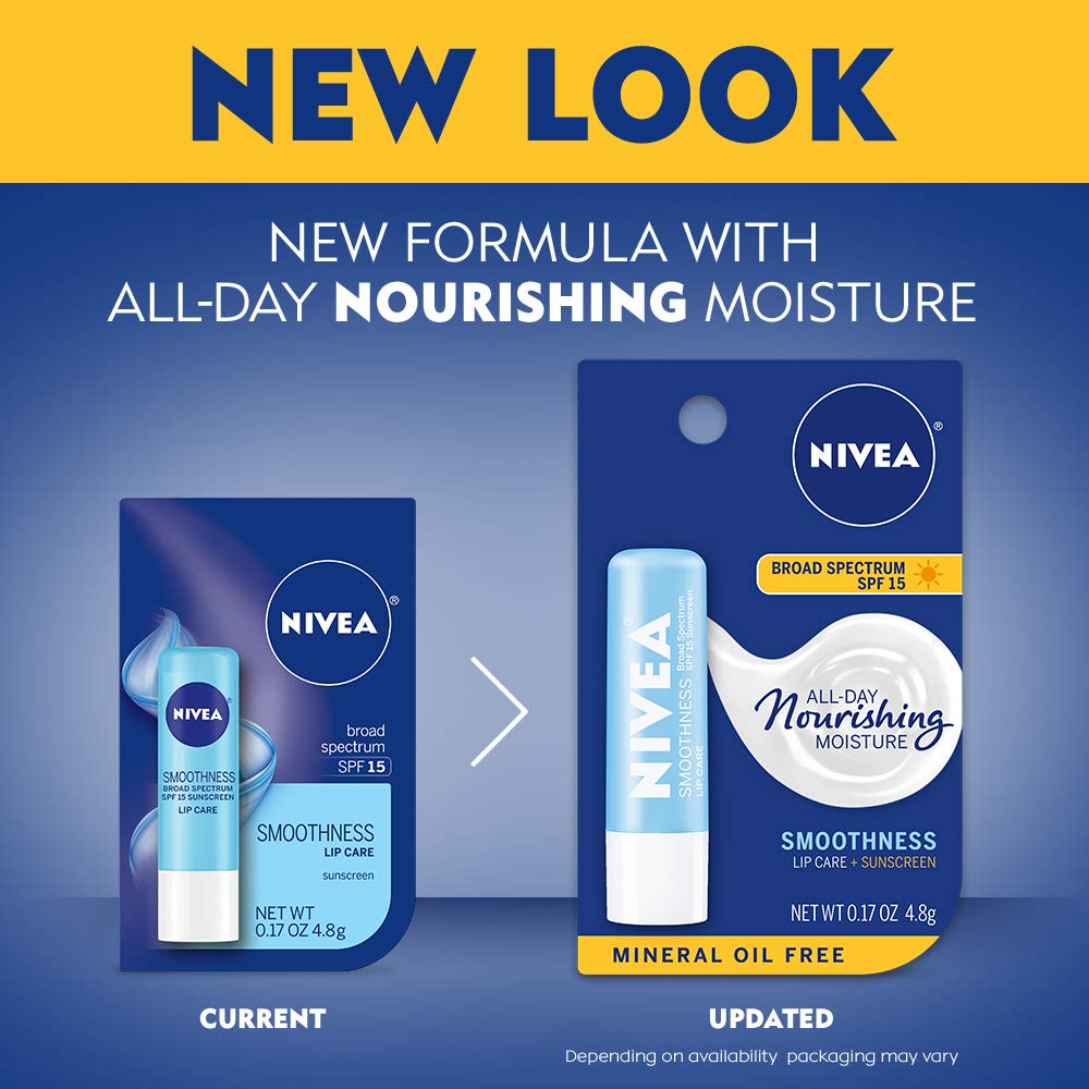 NIVEA Soin Lèvres Smoothness SPF 15 : format pratique, protection solaire légère.