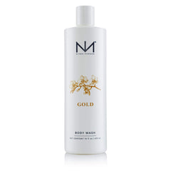 Niven Morgan Gold Body Wash: bouteille-or, hydratation douce pour la peau.